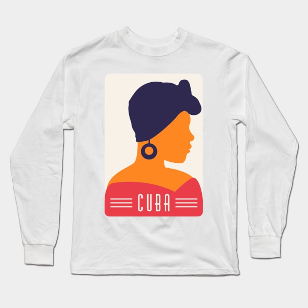 Lady Cuba Stamp Long Sleeve T-Shirt by MajorCompany